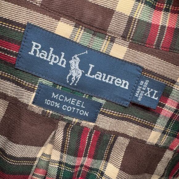 Ralph Lauren Shirt Mens XL MCMEEL Brown Plaid Flannel Button Down Vintage - Picture 2 of 7